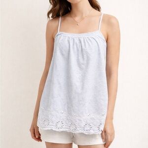 Tabitha Webb Sleepwear Blue Striped Cotton Lace Hem Cami XL Womens Sleeveless
